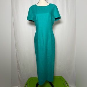 Maggy London Size 10 Teal Linen Maxi Dress Lined Zipper Blue Green